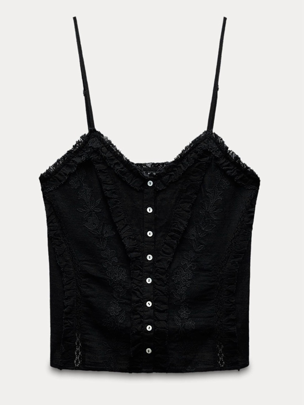Zara Black Spaghetti-Strap Button Front Camisole